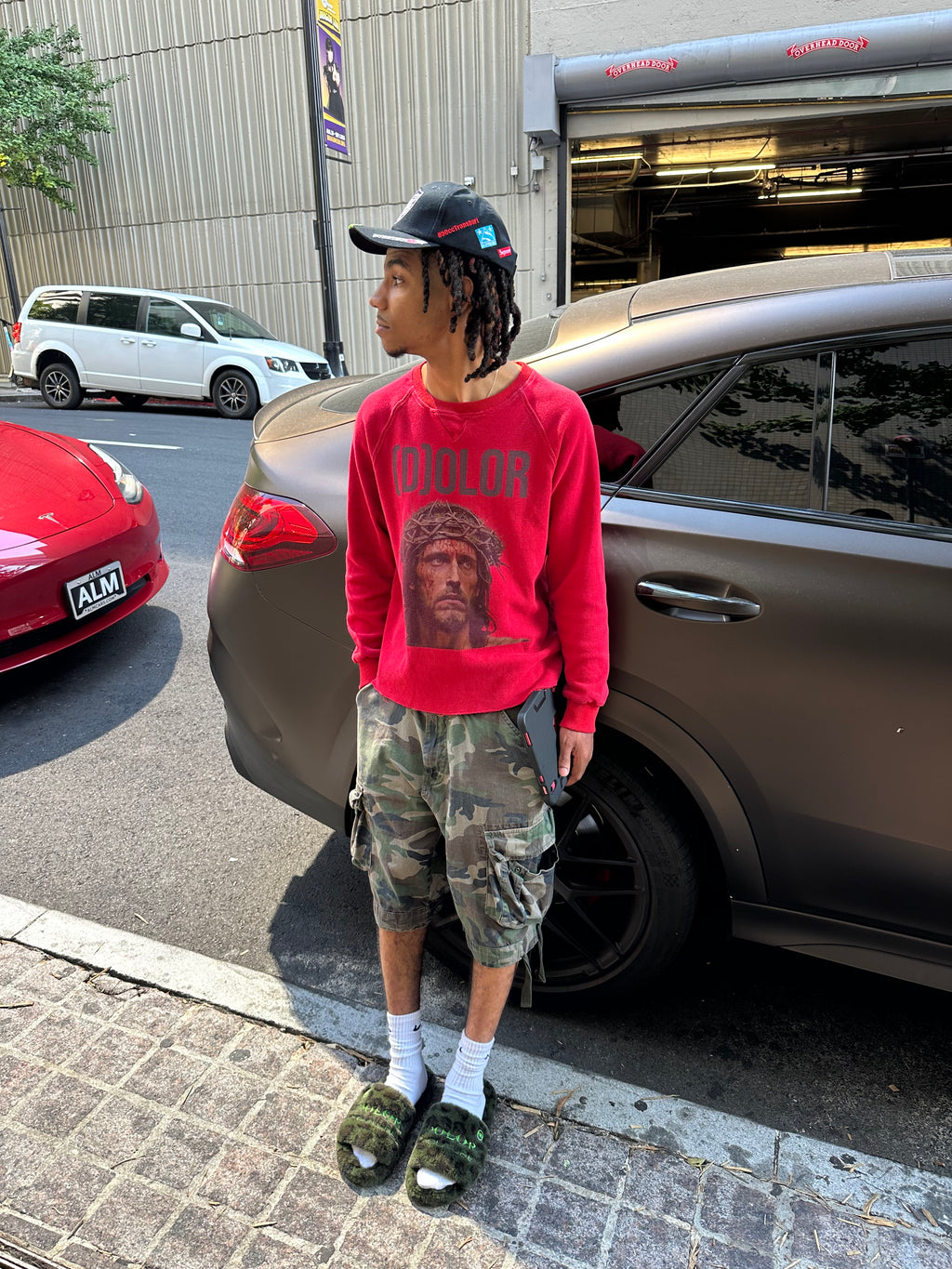 Furry Sandal in Green Leopard