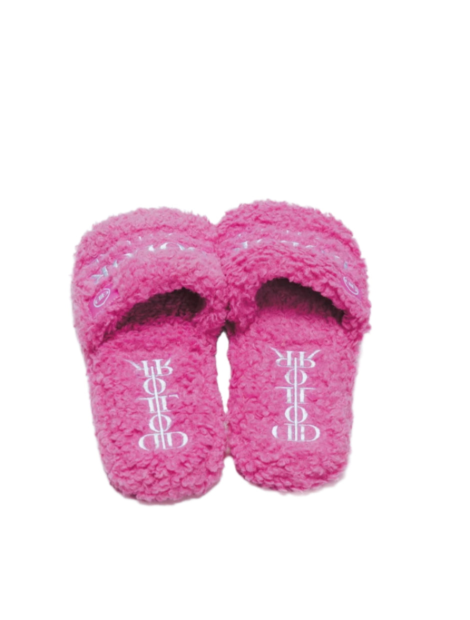Furry Slide Sandal in Pink/White