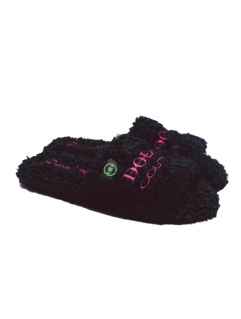 Furry Slide Sandal in Black/Pink/Green