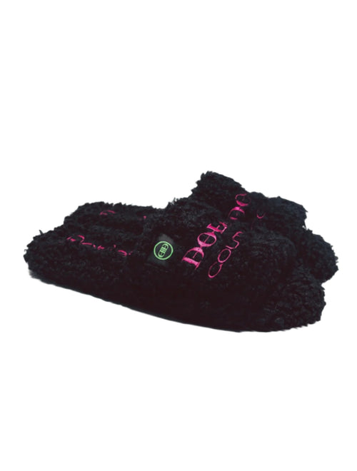 Furry Slide Sandal in Black/Pink/Green
