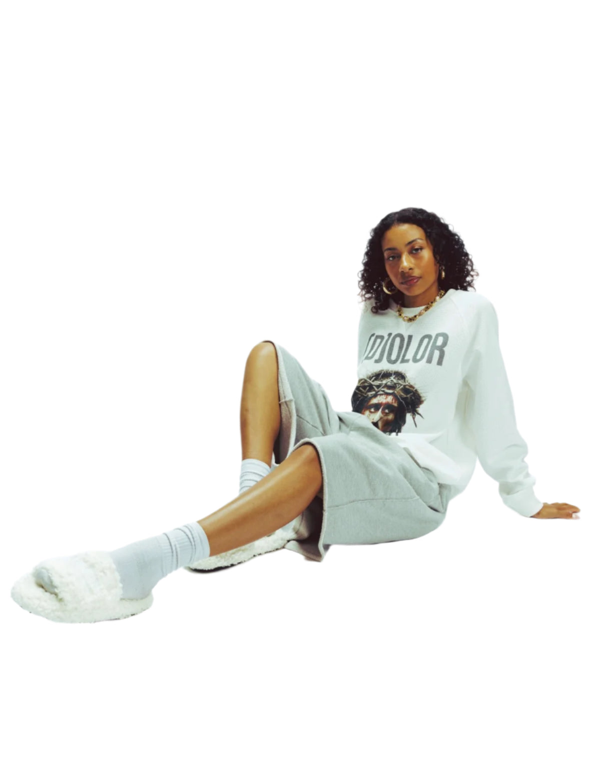 Furry Slide Sandal in White