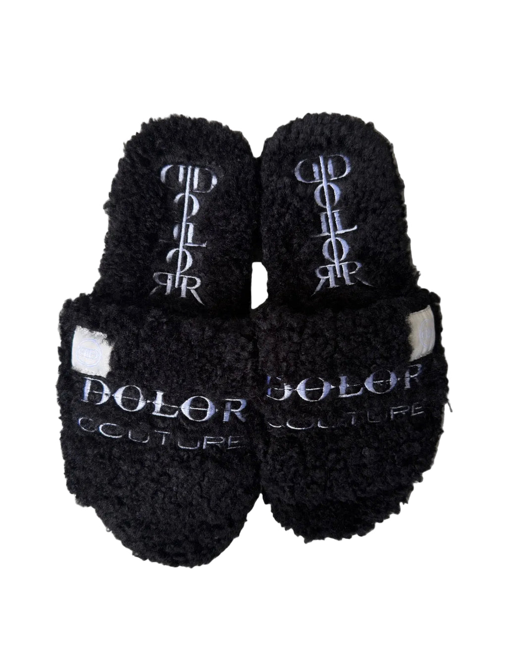 Black Furry Print Slides