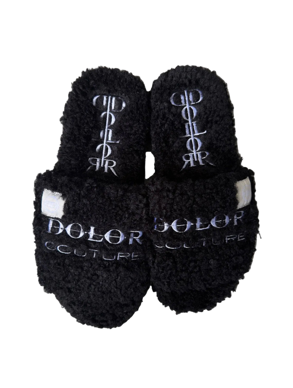 Black Furry Print Slides