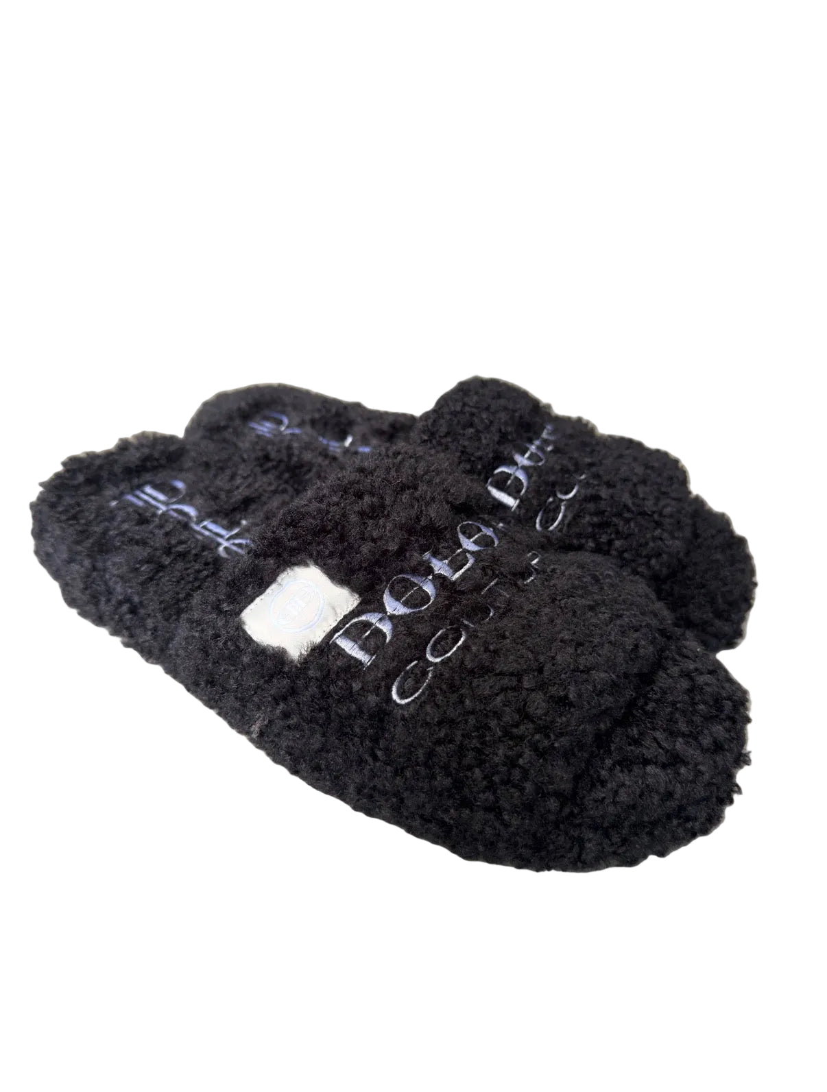 Black Furry Print Slides