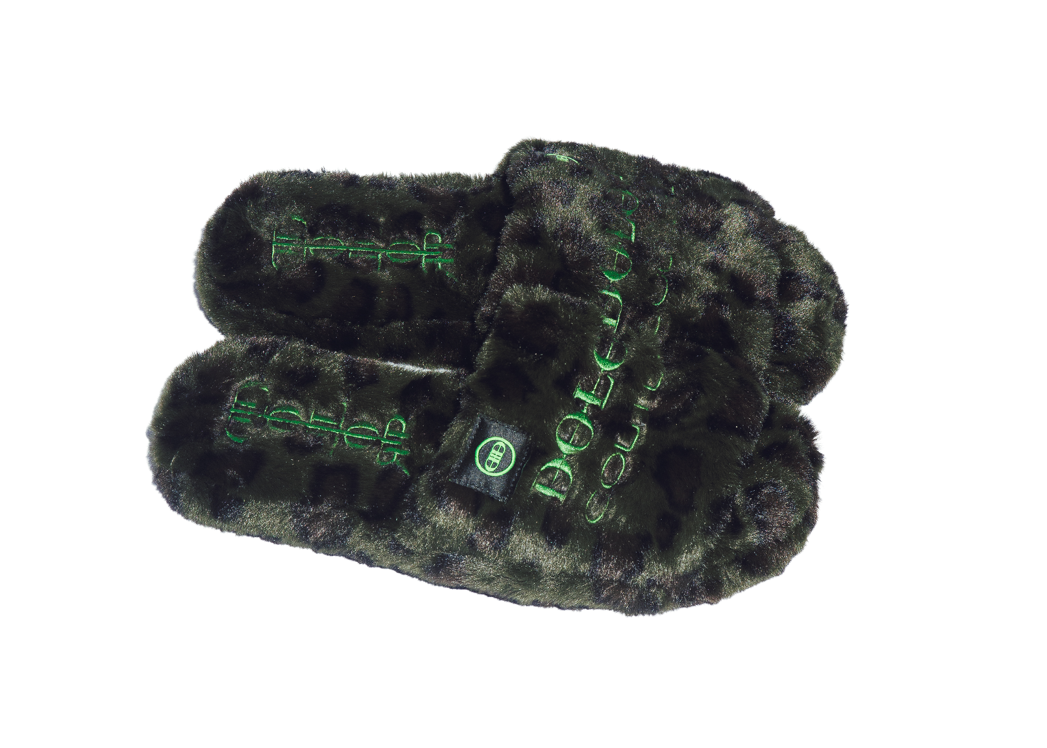 Furry Sandal in Green Leopard