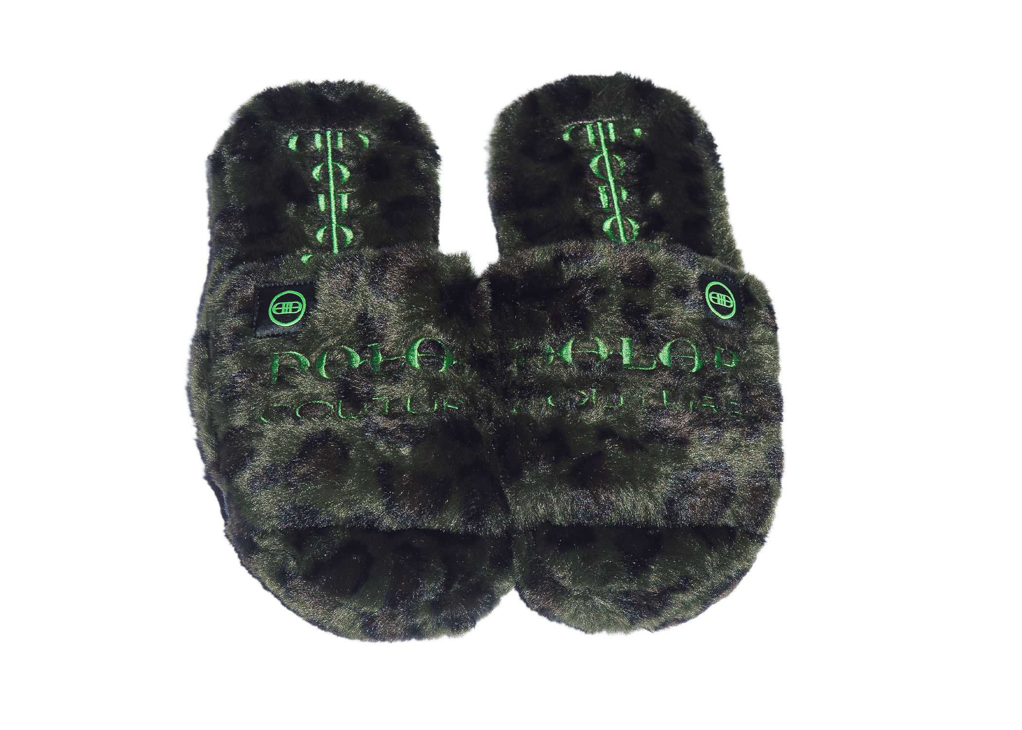 Furry Sandal in Green Leopard