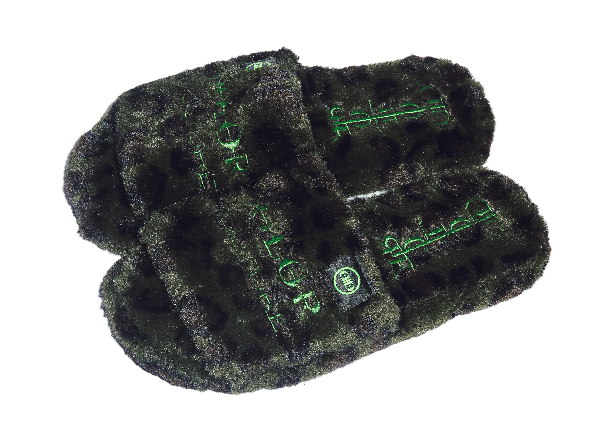Furry Sandal in Green Leopard